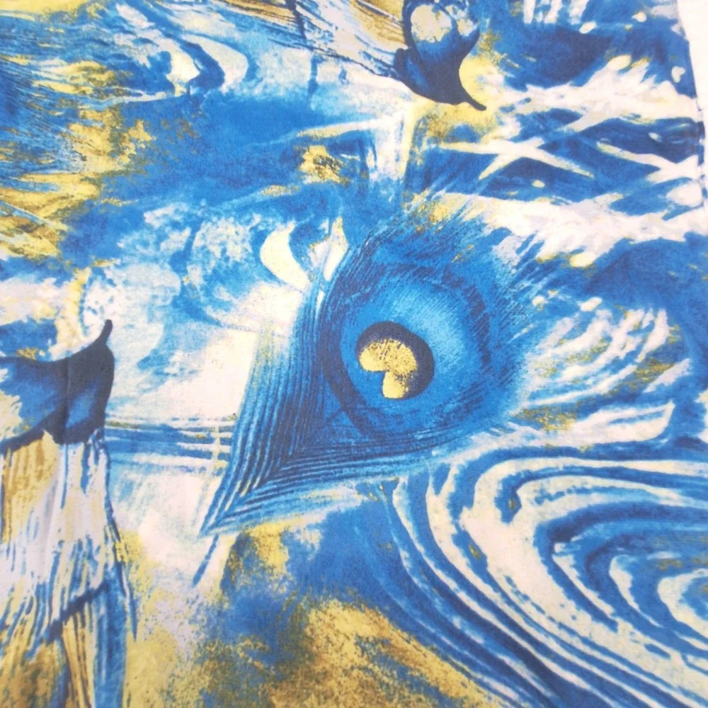 Additions by Chicos Scarf Womens One Size‎ Blue Yellow Peacock Abstract Print